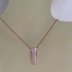 NWOT Rose Gold (Pink) Tone Pave CZ Pendant + Chain